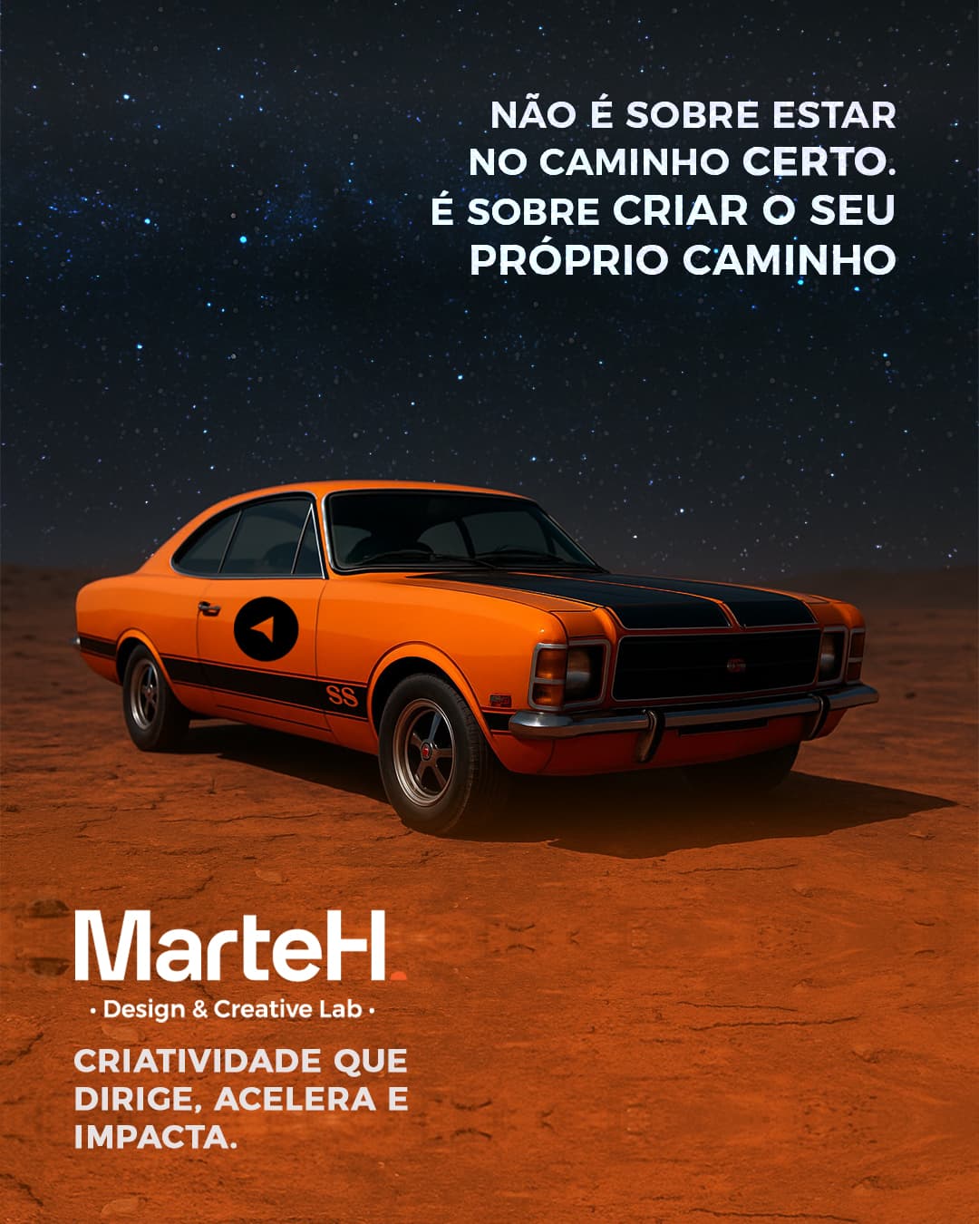 Carro laranja da marteH em uma paisagem marciana